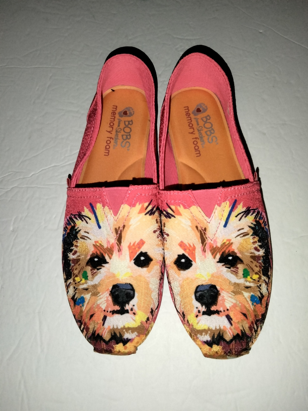 BOBS from Skechers (Size 8) Pink & Novelty Dog Print Memory Foam Slip-On Sneaker